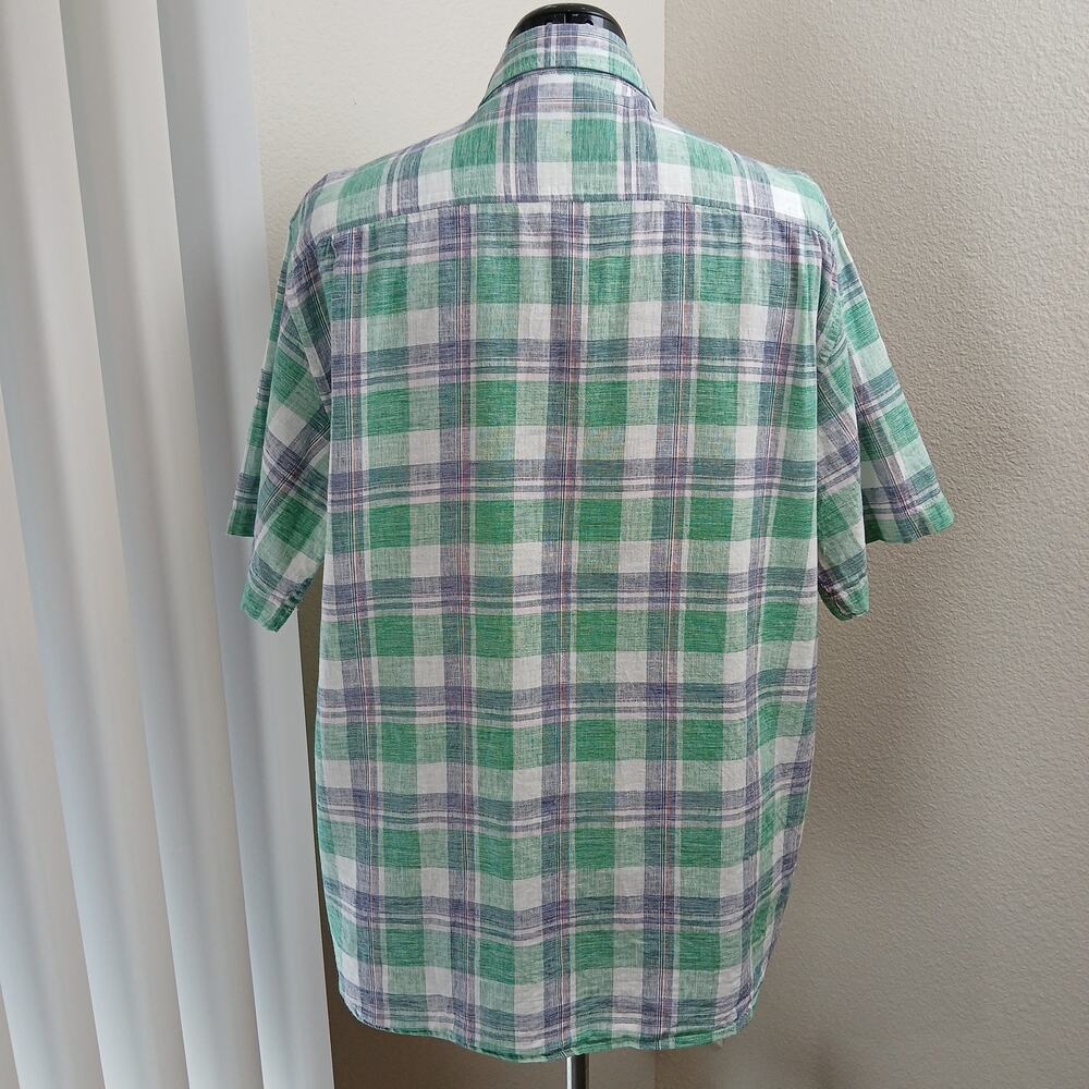 Weatherproof Vintage Washable Linen Shirt Mens XL green blue plaid short sleeve - Picture 4 of 14